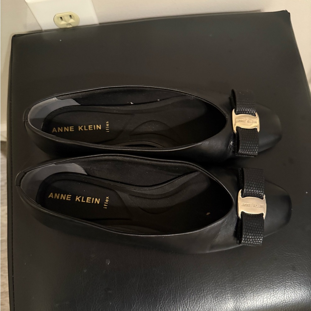 Anne Klein Black Flats with Gold Buckle